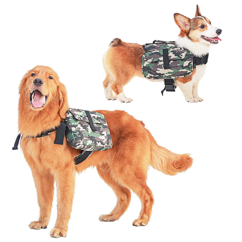 JLYLOL Dog Backpack Dog Saddle Bag Dog Backpack for Dog to Wear Dog Hound Travel Camping Hiking Backpack Harness Backpack for Medium & Large Dog Green Camo - PawsPlanet Australia