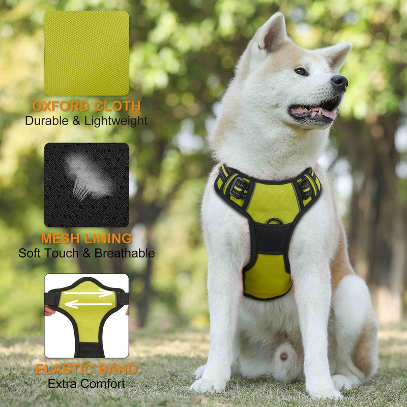 No Pull Dog Harness Large Medium Dogs, Adjustable Reflective Dog Vest Breakout proof Easy Control Dog Harness with Elastic Handle Breathable Mesh Lightweight Pet Harness for Outdoor Walking Green XL Fluorescent Green - PawsPlanet Australia