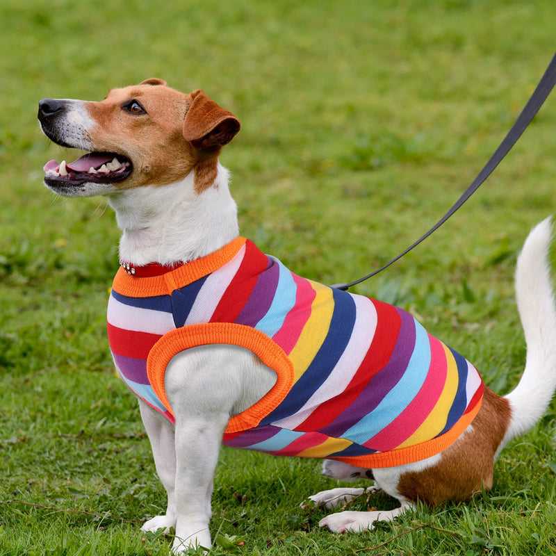 URATOT 3 Pieces Dog Rainbow Stripe Shirts Sleeveless T-Shirt Pet Clothes Soft Puppy Summer T-Shirts Comfortable Dog Striped Shirts Breathable Dog Vest for Puppy Dogs Cats Small Mixed Rainbow Color - PawsPlanet Australia