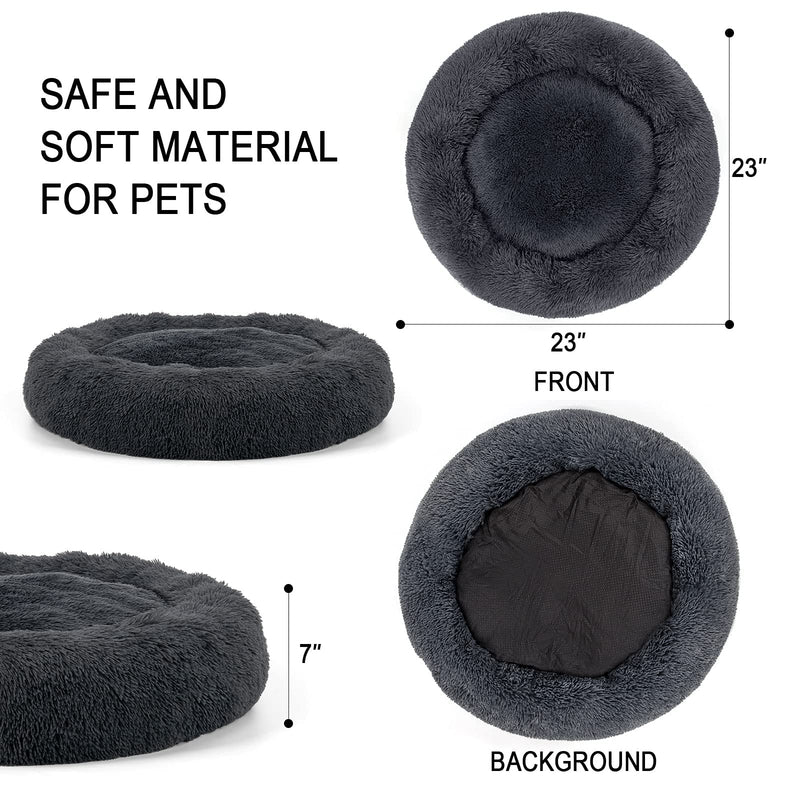 Dog Bed, Calming Cat Bed, Upgraded Thick Pet Donut Cuddler, Detachable Washable Cozy Bed with Anti-Slip & Water-Resistant Bottom, Pet Cushion Bed for Small Medium Large X-Large Dog or Cat Small(23"*23") Dark Grey - PawsPlanet Australia
