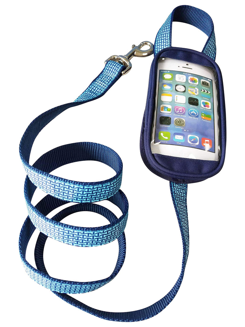 [Australia] - Soggy Doggy No-Pockets Leash - 60 Inch Dog Leash with Waterproof Touch Screen Phone Holder - Suitable for Medium to Large Dogs Blue 