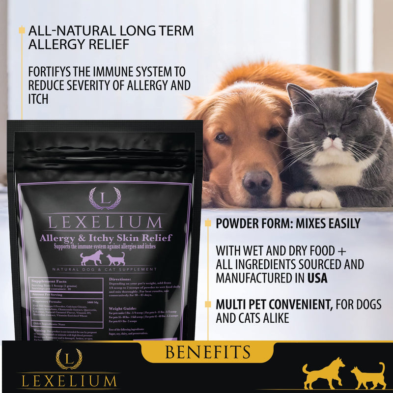 Allergy & Itch Relief Powder Supplement for Dogs & Cats - Fortified w/ Omega-3 Fish Oil | Long-term relief for Shedding, Skin & Itch, Seasonal Allergies, Hotspots - Bolsters the immune system- 200G - PawsPlanet Australia
