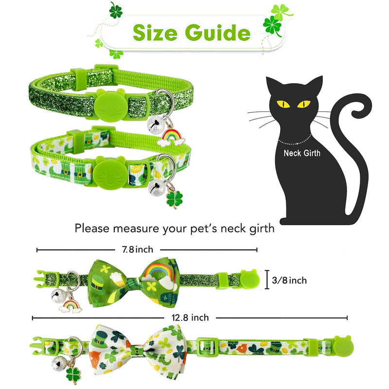 Pohshido St. Patrick's Cat Collar with Bow Tie and Bell, Kitty Kitten Breakaway Lucky Irish Shamrock Collar for Girls and Boys Male Female Cats - PawsPlanet Australia