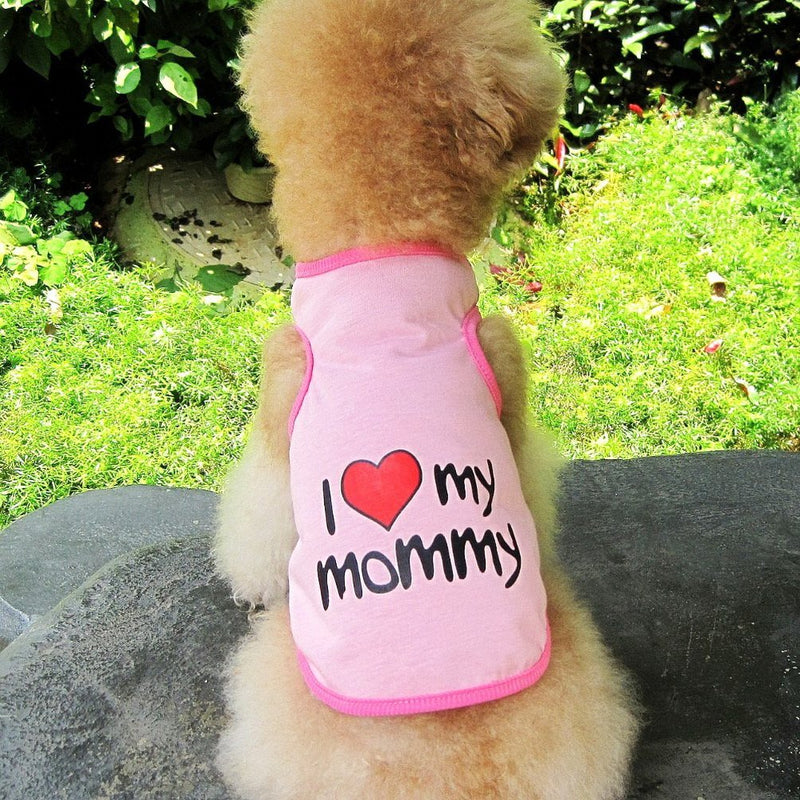 SMALLLEE_LUCKY_STORE I Love My Mommy Daddy Dog T shirt for Small Dogs Summer Tank Vest Puppy Sleeveless Shirt Chihuahua Shih Tzu Clothes,Pink,Small S Pink - PawsPlanet Australia