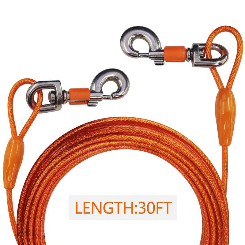 EzyReach Cable Leash for Dogs, Pet Tie Out Cables Leashes Yard Leash for Large Dogs up to 68 kg (150 lbs), 9 m (30 ft) Orange 30 ft (150 lbs) - PawsPlanet Australia