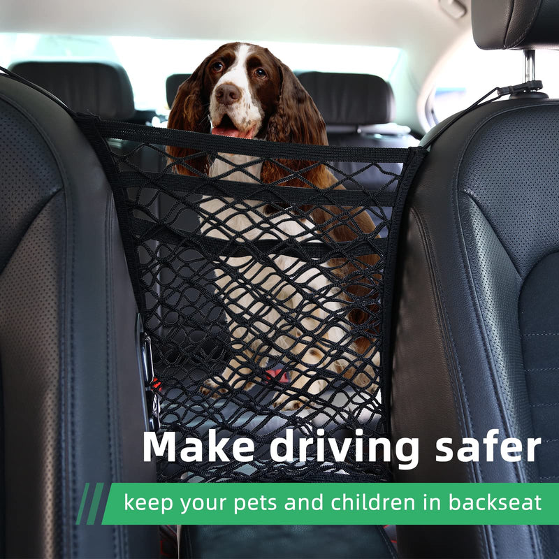 Dog Car Net Barrier, 3-Layer Thicken Car Mesh Organizer with 2 Seat Headrest Hooks & 4 Replaceable Metal Carabiner, Car Mesh Organizer for Driving Safely with Children & Pets - PawsPlanet Australia