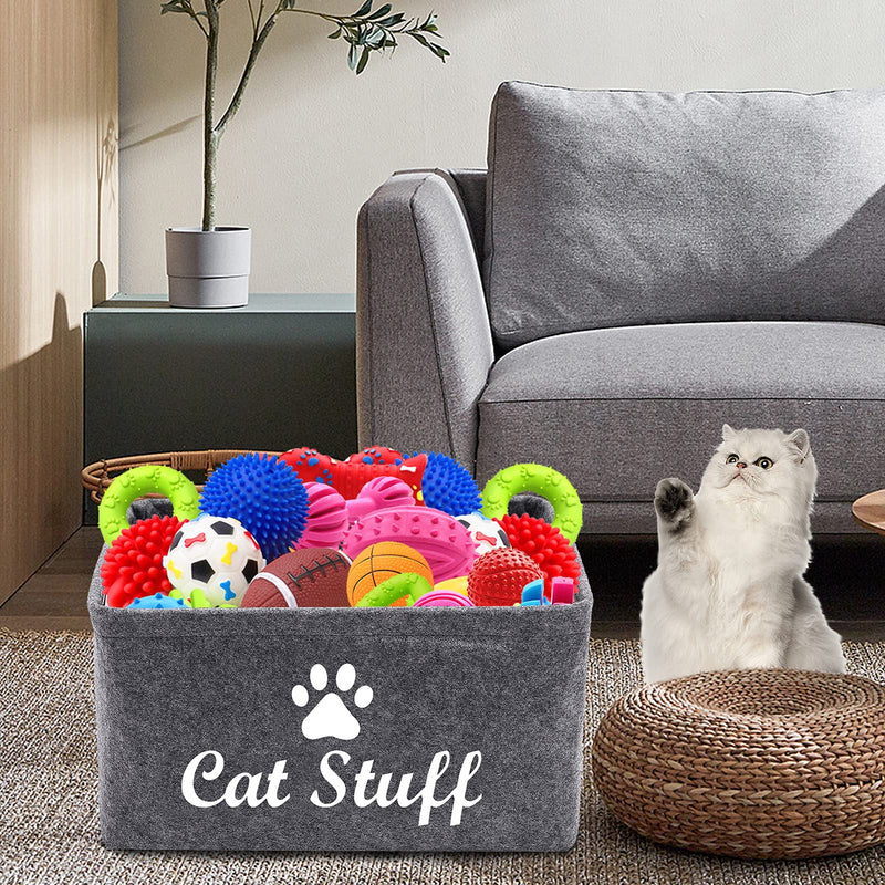 Morezi Felt Pet Toy and Accessory Storage Bin, Basket Chest Organizer - Perfect for Organizing Pet Toys, Blankets, Leashes and Food - Cat - Grey Cat Grey - PawsPlanet Australia