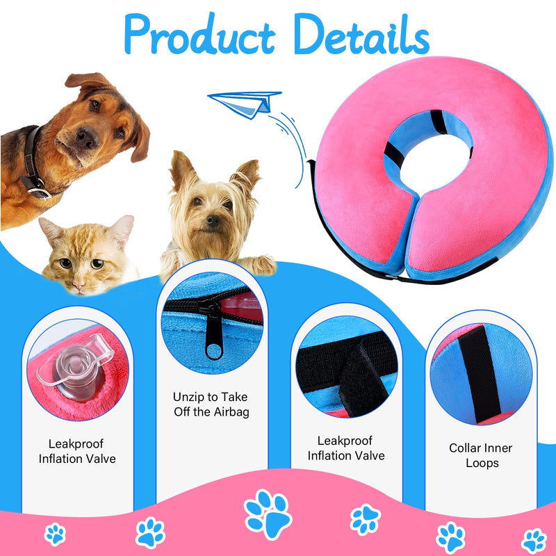 FWLWTWSS Inflatable Neck Brace Dog & Neck Brace Cat, Protective Dog Collar with Adjustable Velcro Fastener, Dog Collar Leak Protection for Recovery After Surgery or Wounds for Dogs (Pink M) Pink [Neck: 20.3cm - 30.5cm] M - PawsPlanet Australia