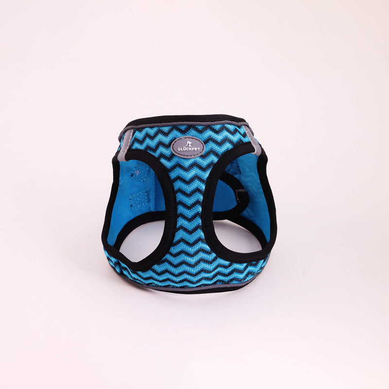 Dog harness for medium and small dogs, with 1.4m dog leash, reflective, breathable, M, black and blue stripes - PawsPlanet Australia