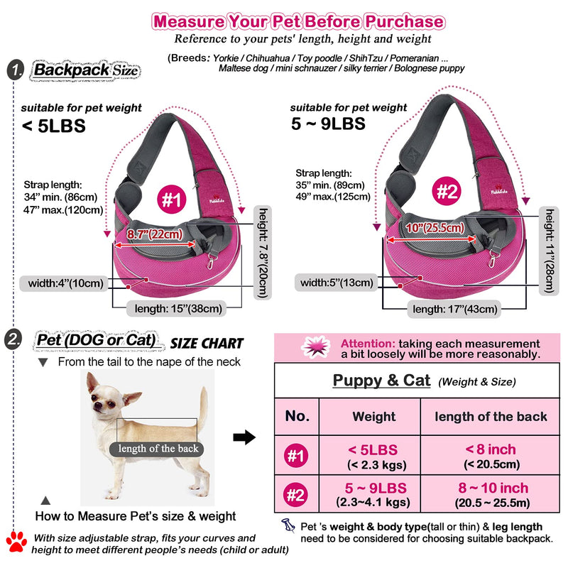 Pet Dog Sling Carrier with Breathable and Soft Mesh for Small Puppy Dogs Cats Travel Safe Sling Bag Carrier Doggy Backpack with Adjustable Shoulder Strap for Outdoor Travel (medium, FUCHSIA) <5 LBS (Size refer to picture 6) - PawsPlanet Australia