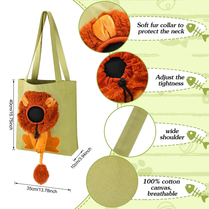 Cunno Pet Canvas Shoulder Bag Lion Shaped Cute Cat Carrier Portable Pet Canvas Shoulder Carrying Bag Chest Cat Bag Outdoor Dog Tote Bag Travel Handbag for Small Cat Dog Animal Supplies (Green) Green - PawsPlanet Australia