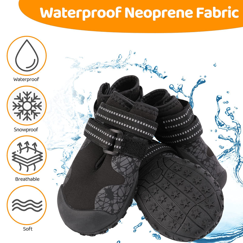 Zuozee Dog Shoes, Neoprene Waterproof Dog Boots with Reflective & Adjustable Straps, Breathable Anti-Slip Pet Paw Protector with Rubber Sole for Medium Large Doggies 3#: 2.4" x 1.7" (L*W) Black - PawsPlanet Australia