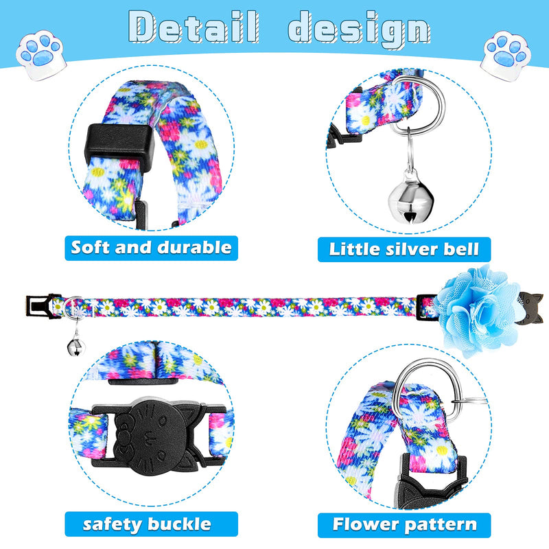 4 Pieces Cat Collar Floral with Bell and Removable Flowers Summer Flower Patterns Adjustable Collar for Pets Daily and Summer Decoration - PawsPlanet Australia
