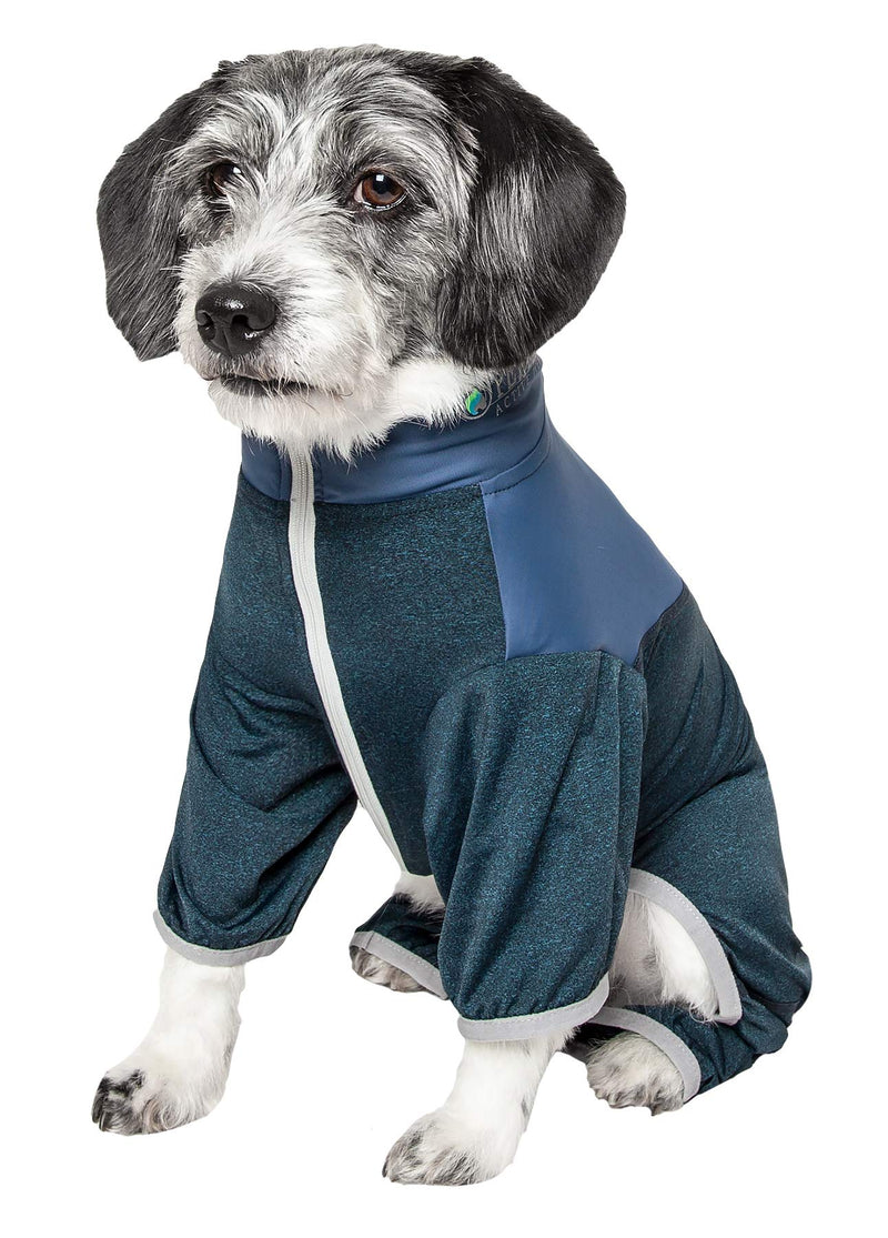 [Australia] - Pet Life Active 'Embarker' Heathered Performance 4-Way Stretch Two-Toned Full Body Warm Up Large Teal 