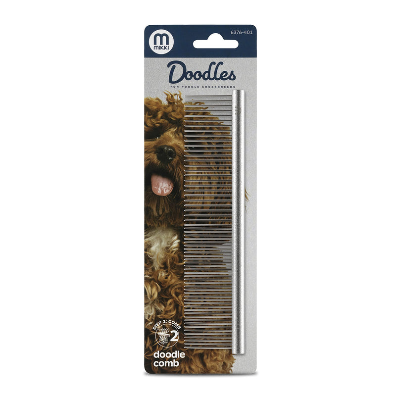 Mikki stainless steel comb for dog and puppy care, including when changing fur, for Poodle crosses such as Cockapoos, Labradoodles, Cavapoos, Maltipoos and Golden Doodles, blue - PawsPlanet Australia