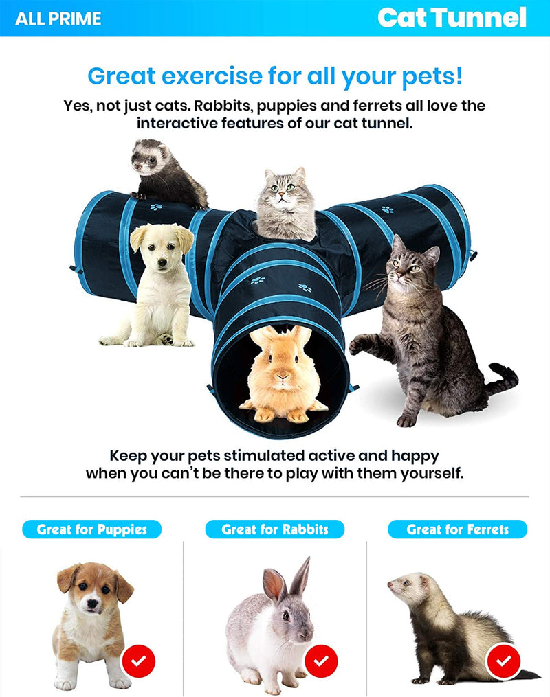 [Australia] - All Prime Cat Tunnel - Also Included is a ($5 Value) Interactive Cat Toy - Toys for Cats - Cat Tunnels for Indoor Cats - Cat Tube - Collapsible 3 Way Pet Tunnel - Great Toy for Cats & Rabb Blue 