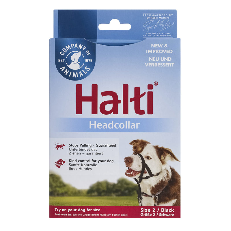 HALTI Headcollar Size 2 Black, UK Bestselling Dog Head Harness to Stop Pulling on the Lead, Easy to Use, Padded Nose Band, Adjustable & Reflective, Professional Anti-Pull Training Aid for Medium Dogs - PawsPlanet Australia