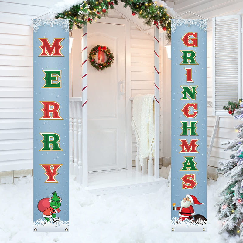 Grinch Christmas Decoration Outdoor Merry Grinchmas Banner Santa Grinch Christmas Xmas Winter Holiday Decor and Supplies for Home Party - PawsPlanet Australia