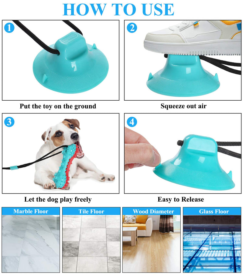 Suction Cup Dog Toy, Natural Rubber Puppy Training Teeth Cleaning Rope Chew Toys for Aggressive Chewers, Interactive Tug of War Treat Balls for Pet, Toothbrush Bone for Boredom Small Medium Large Dogs Red Blue - PawsPlanet Australia