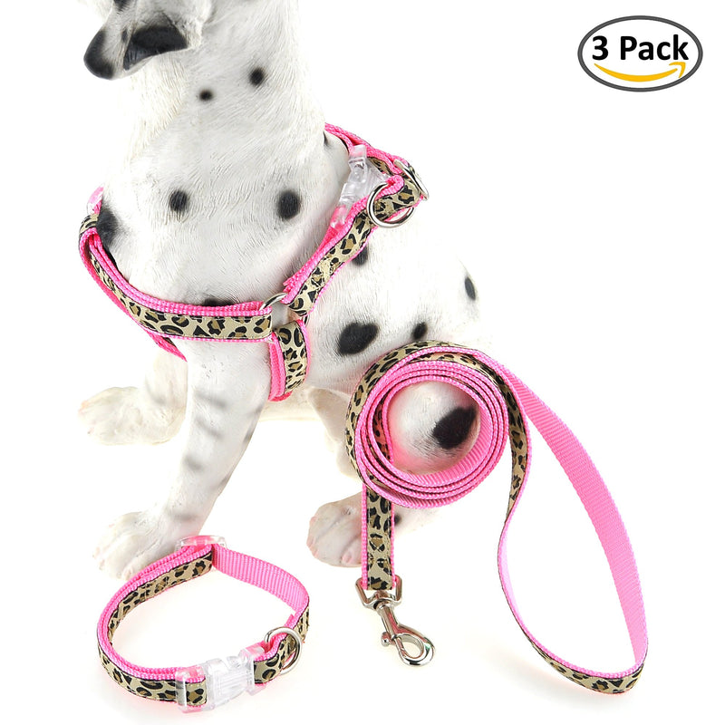 [Australia] - Mile High Life Dog Collar, Harness and Leash | Leopard Design | Perfect Accessory for Walking Your Dog Medium Neck 13"-17" Pink 