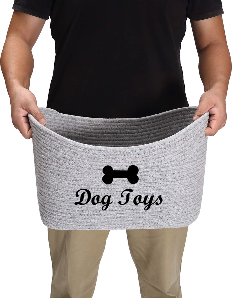 Cotton rope dog toy box, puppy toy basket, puppies bone bin, dog toy box storage - Idea for organizing puppy small dogs toys, blankets, leashes, coats and clutter Dog Grey 2 - PawsPlanet Australia