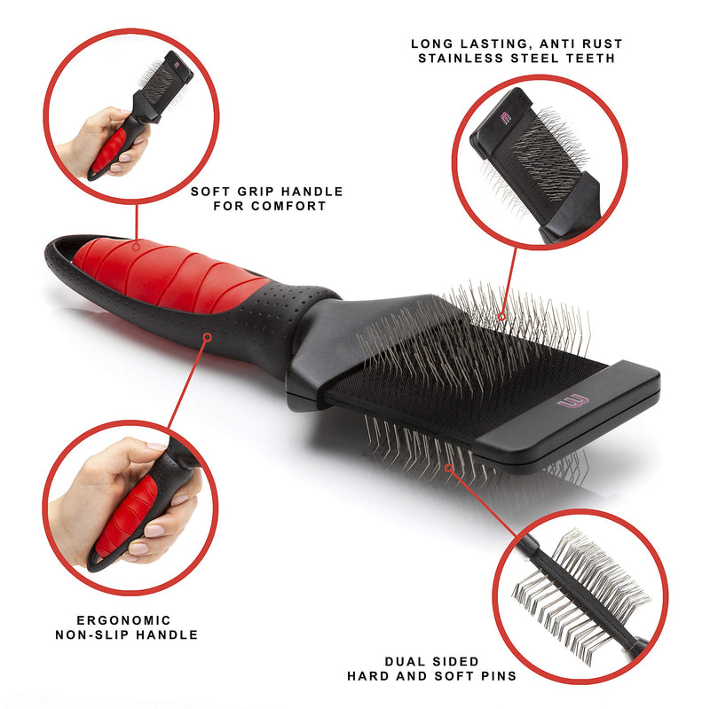 Mikki Dog, Cat Pro Slicker Brush - Remove Knots, Tangles and Moutled Hair - 2 Sided -Hard and Soft Pin - PawsPlanet Australia