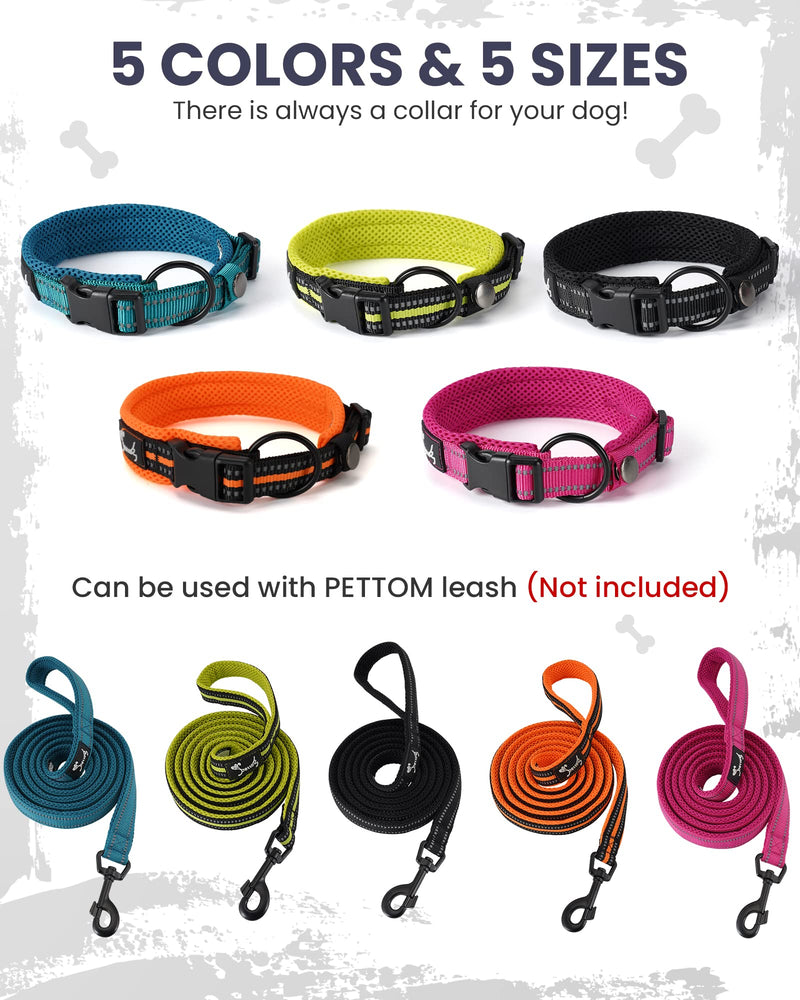 PETTOM Dog Collar Adjustable Nylon Dog Collar Breathable Reflective Collar (Black S) Black - PawsPlanet Australia