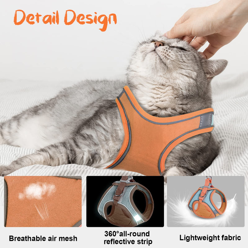 Nicola Cat Harness and Leash Set, Adjustable Escape Proof Kitten Vest Harness and Leash with Reflective Strips for Large Medium Small Cats (L-Orange) L Orange/Green - PawsPlanet Australia