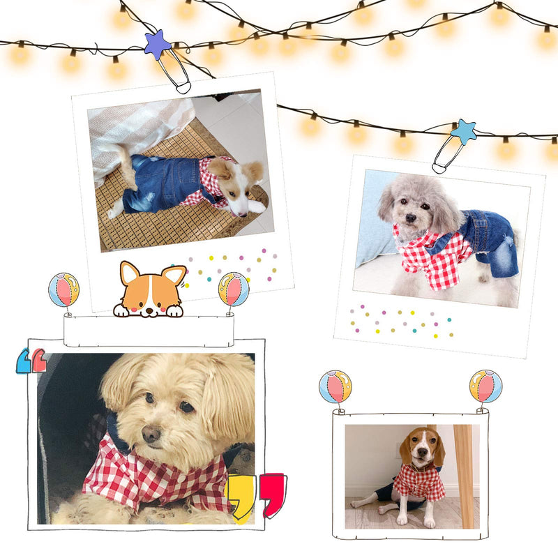 Pet Clothes Denim Dog Jeans Striped or Grid Jumpsuit Overall Hoodie Coat for Small Medium Puppy Cat - PawsPlanet Australia