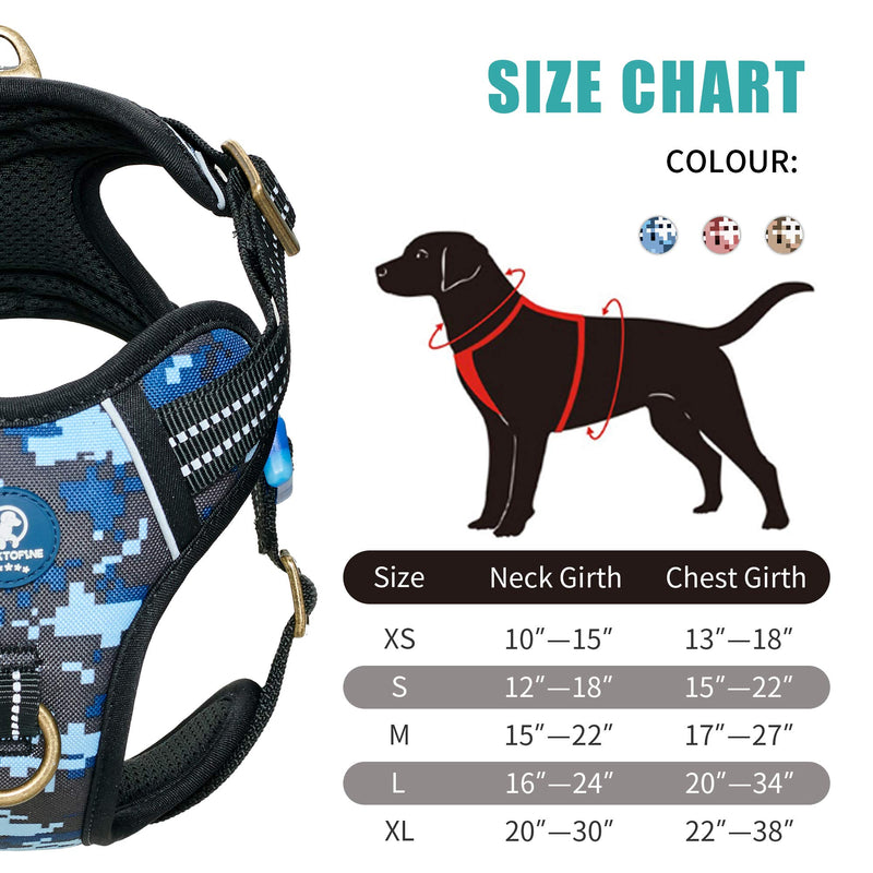 WALKTOFINE Dog Harness, No Pull Reflective Adjustable Dog Harnesses with 2 Leash Clips, Dog Vest Harness with Easy Control Handle for Small Medium Large Dogs Blue Camo XS Extra Small B: Blue Camo - PawsPlanet Australia