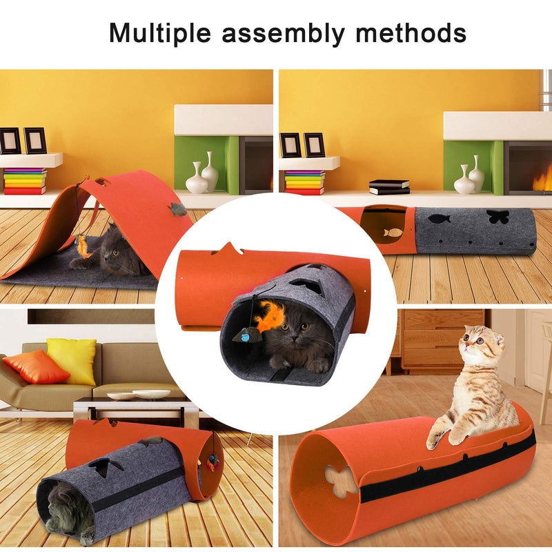 Pet Cat Tunnel - Collapsible 3 Way Play Toy - Tube Fun for Rabbits Kittens and Dogs Orange - PawsPlanet Australia