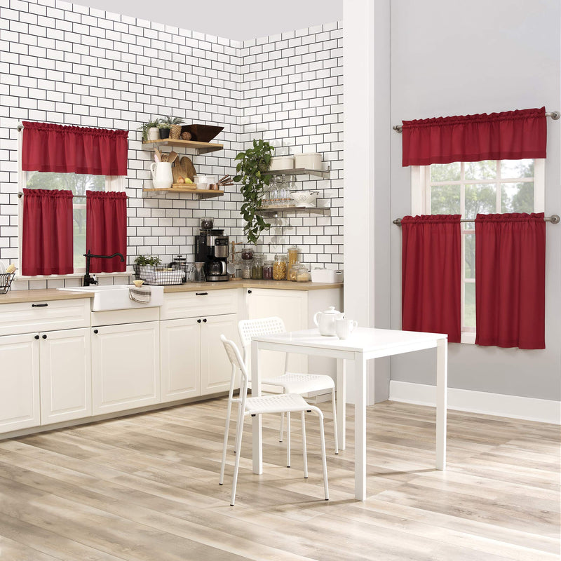 No. 918 Martine Microfiber 3-Piece Kitchen Curtain Set, 54 in x 36, Red 54 in x 36 in (3 Piece) Kitchen Set - PawsPlanet Australia