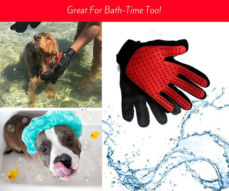 [Australia] - Kwality Pet Grooming Glove - Gentle Deshedding Brush Glove - Efficient Pet Hair Remover Mitt - Massage Tool with Enhanced Five Finger Design - Perfect for Dogs & Cats with Long & Short Fur red 