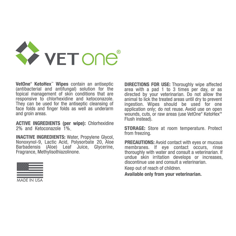 VetOne: KetoHex Antifungal & Antibacterial Veterinary Formulated Wipes for Dogs, Cats, & Horses, 50-Count Jar - PawsPlanet Australia