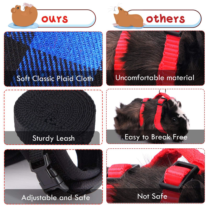 2 Pieces Guinea Pig Harness and Leash Soft Plaid Small Pet Harness with Safety Bell Adjustable No Pulling Comfort Padded Walking Vest for Ferret Chinchilla and Similar Small Animals (S) S - PawsPlanet Australia