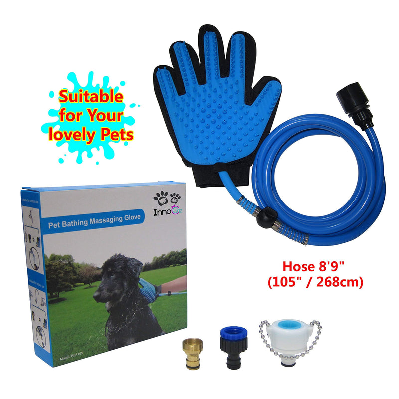 [Australia] - 2019 New Version, InnoGiz Pet Bathing Tool, Pet Shower Sprayer for Dog & Cat with Pet Grooming Glove for Bathing Massage, 3 Faucet Adapters 