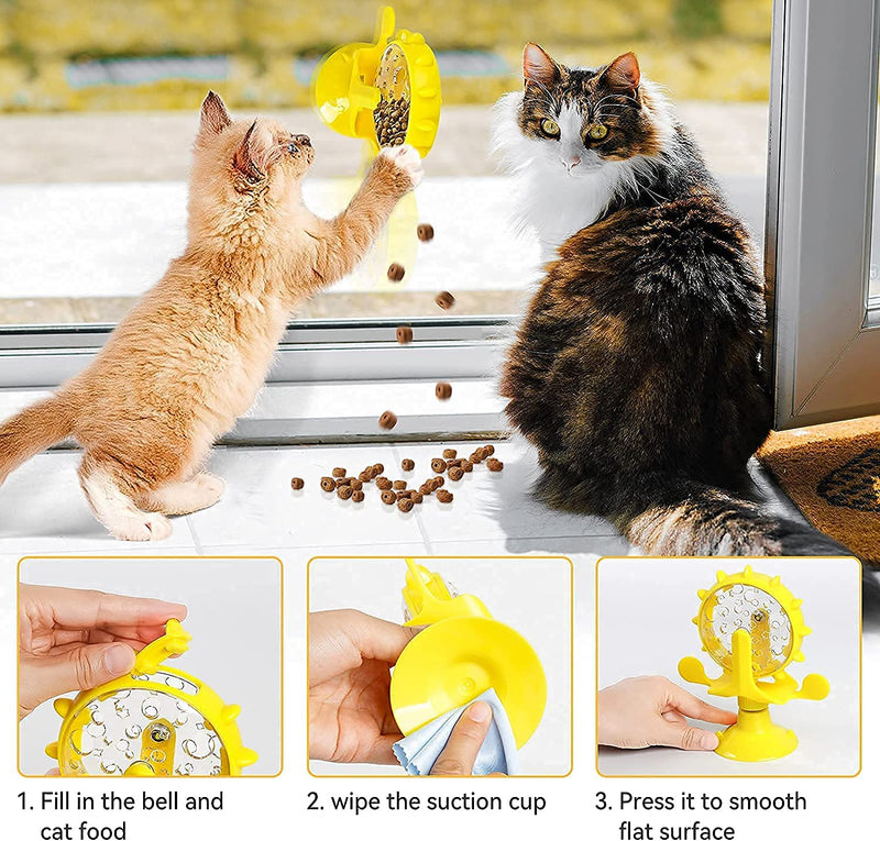 Windmill Cat Toys Interactive Cat Toy Cat Treat Toy Cat Feeder Toy Cat Treat Dispenser Toy with Bell 360° Rotating Treat Dispenser Suction Cup - PawsPlanet Australia