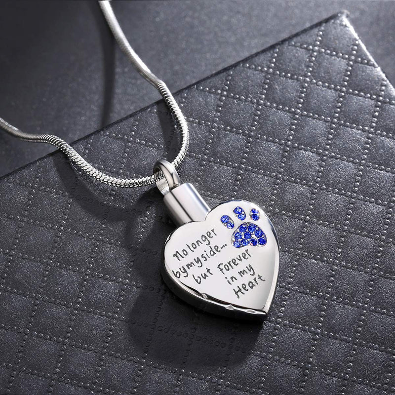 [Australia] - Eternal M. Cremation Jewelry for Ashes for Dog Cat Waterproof Memorial Urn Pendant Necklace No Longer by My Side Forever in My Heart Silver-Blue 