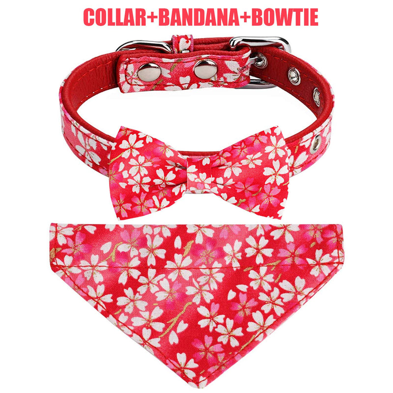 [Australia] - Vaburs Dog Bandana Collar and Dog Bowtie Collar, Adjustable Dog Collar with Bandana and Bowtie for Small Medium Large Dogs Detachable x-small red 