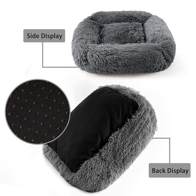 Calming Dog Bed Washable Donut Cuddler, Fluffy Faux Fur Cushion Pet Bed Cozy Soft Indoor Cat Bed, Round Plush Orthopedic Dog Beds for Small Medium Large Pets Small 20" x 18" Dark Gray - PawsPlanet Australia