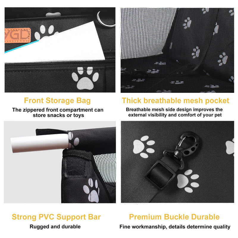 BYGD Pet Dog Booster Seat, with Upgrade Support Rod, Breathable and Foldable Pet Car Basket, Pet Dog Car Portable Seat, Suitable for Small and Medium Pets White paw print - PawsPlanet Australia