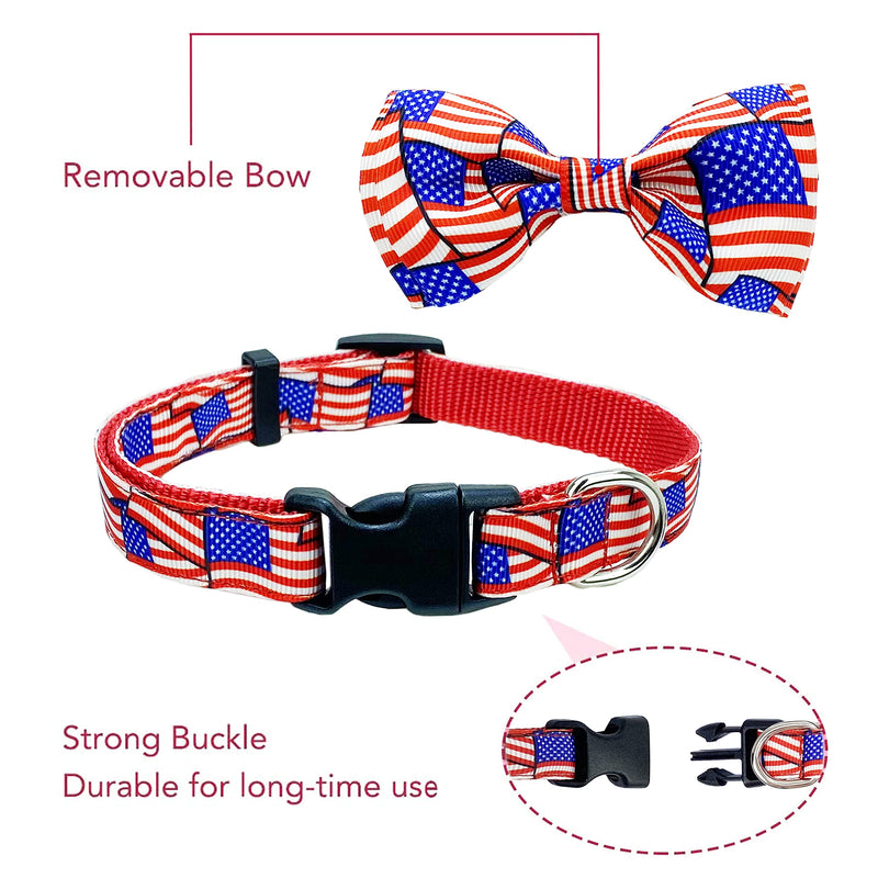 2 Pack 4th of July Dog Collar with Bow Tie, USA Independence Day / Patriotic Collar for Small Medium Large Dogs Pets Puppies (Small) Small-(11"-17") Neck * 5/8" Wide - PawsPlanet Australia