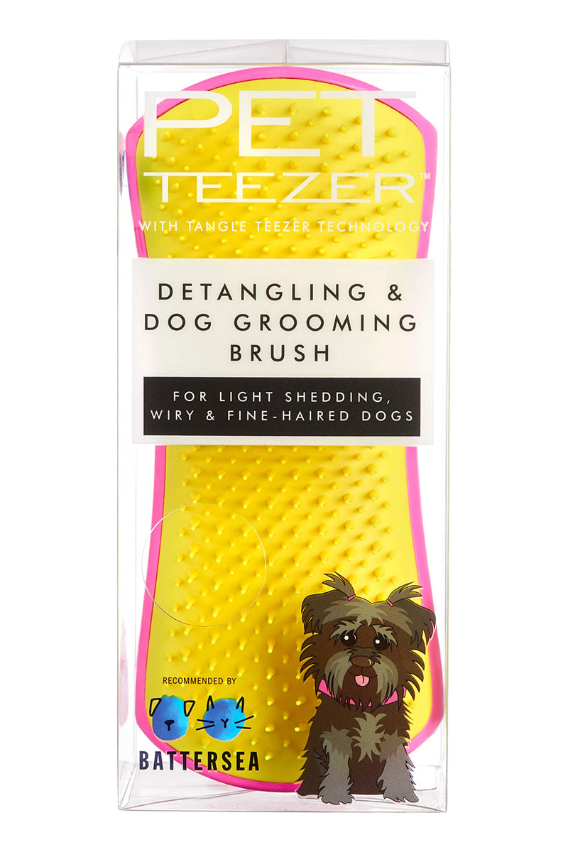 Pet Teezer, Detangling and Dog Grooming Brush, Pink and Yellow - PawsPlanet Australia