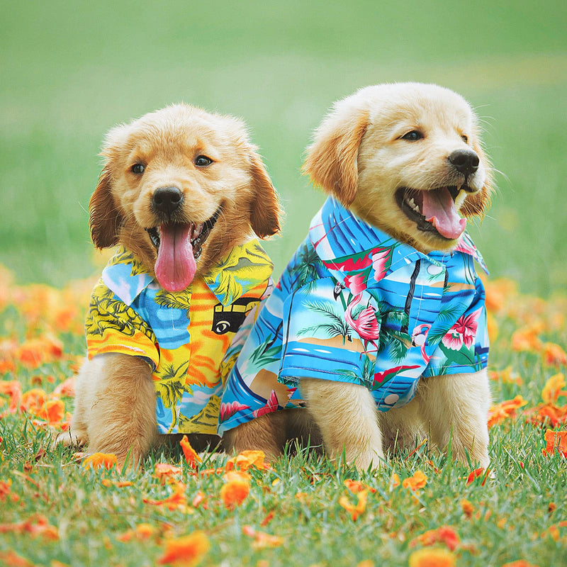 2 Pieces Hawaiian Dog Shirts Pet Summer T-Shirts Coconut Tree Flamingo Print Dog Clothes Pet Camp Shirts Dog Beach Apparels for Small to Medium Dogs and Cats (M Size) M Size - PawsPlanet Australia