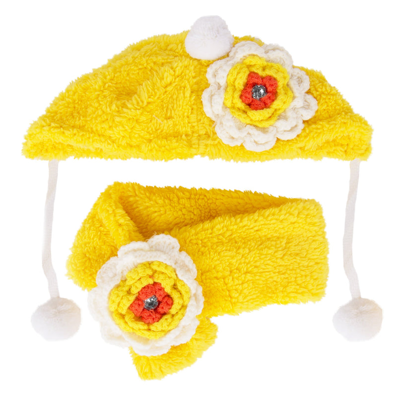 [Australia] - CueCue Pet Flower Dog and Cat Beanie and Scarf Set Medium Yellow 