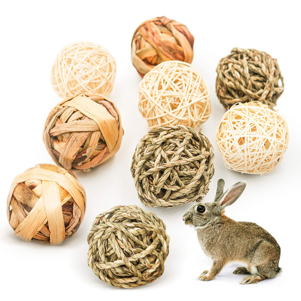 Bac-kitchen 9pcs Chew Balls, Small Animal Chew Toys, Grass Toys for Rabbits, Guinea Pigs, Chinchilla Rabbits, Natural Balls, Treats, Braided Straw, Fun Toys for Small Animals - PawsPlanet Australia