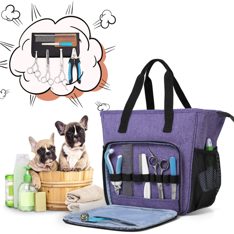 [Australia] - Teamoy Pet Grooming Tote, Dog Grooming Supplies Organizer Bag for Grooming Tool Kit and Dog Wash Shampoo Accessories(Bag ONLY) Purple 