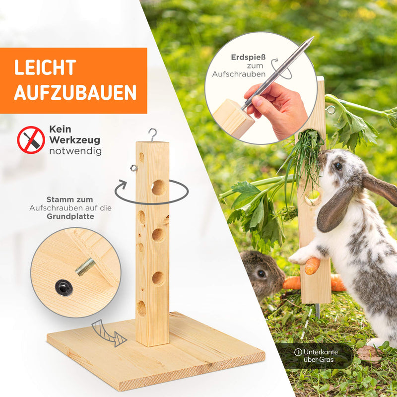 Nagergaleria feeding tree rabbits guinea pigs with wooden base plate and ground spike for the rabbits' outdoor enclosure - PawsPlanet Australia