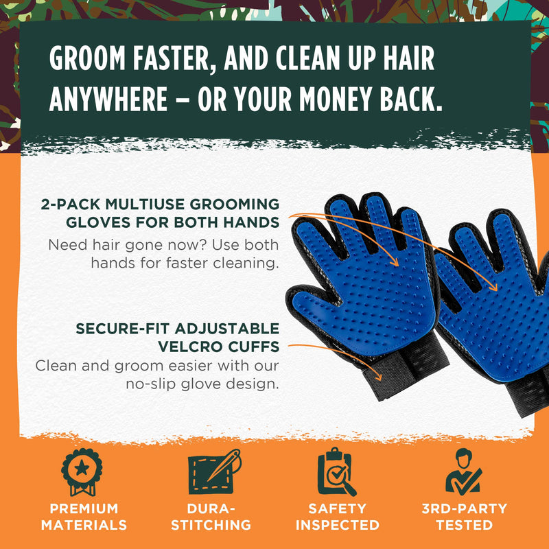 Pet Grooming Glove 2 Pack by Simply Natural – 2 Pack Dog Grooming Glove and Cat Grooming Glove Set with Adjustable Velcro Cuffs for a Better Fitting Pet Glove - PawsPlanet Australia