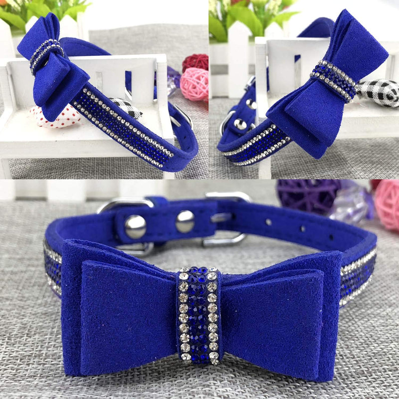 Newtensina Soft Bow Ties Dog Collar Cute Bow Ties Collar with Diamante for Dogs Cats - Blue - S - PawsPlanet Australia